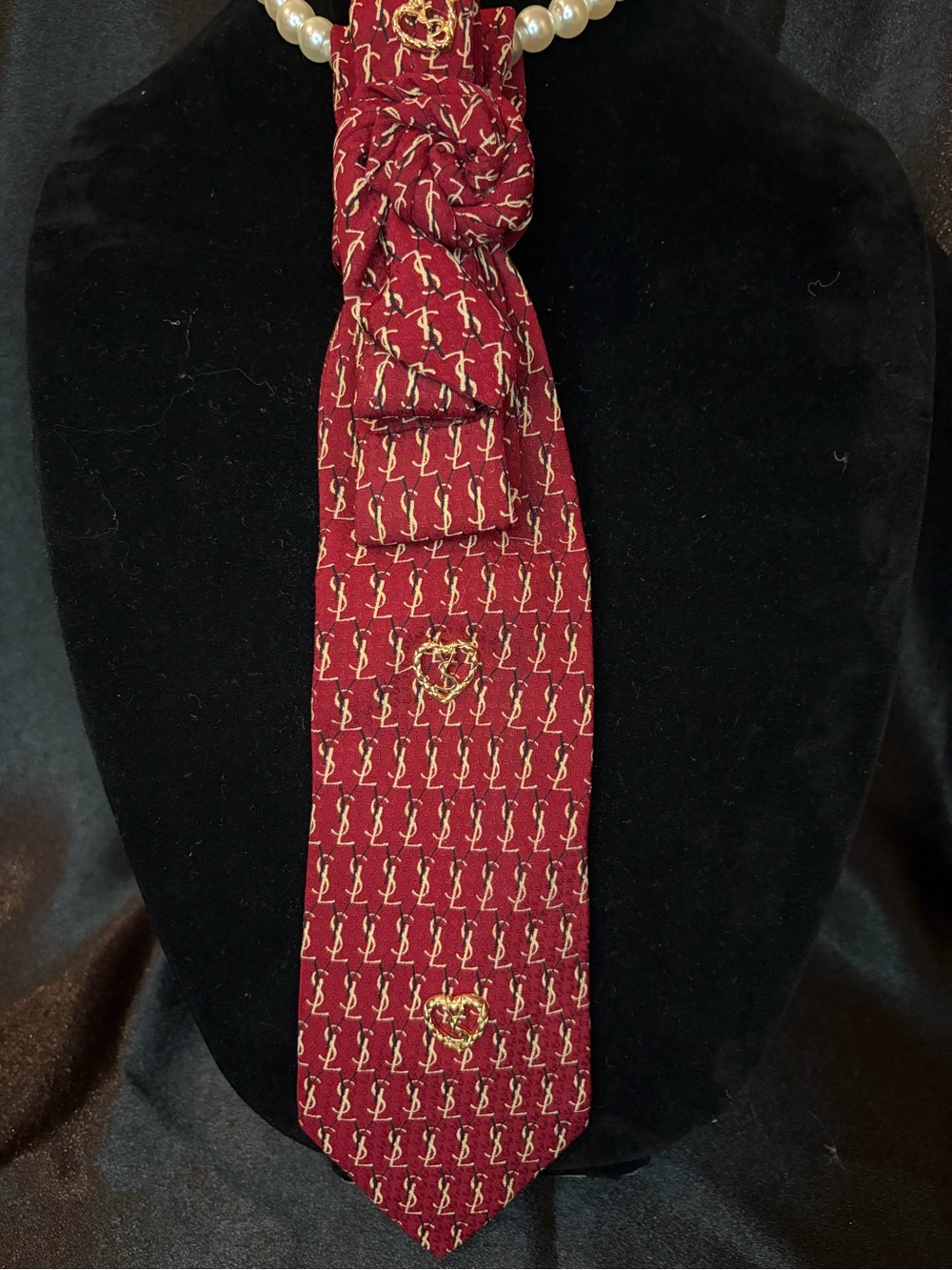YSL Burgundy Patterned Tie